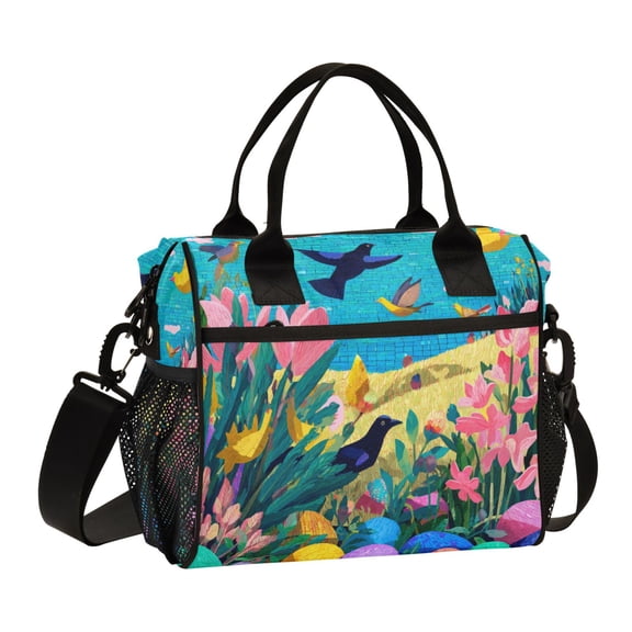 Large Insulated Lunch Bag With Adjustable Strap 9L/12L Capacity For Work Picnic Travel Colorful Easter Egg