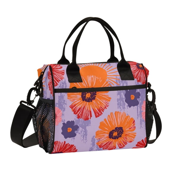 Large Insulated Lunch Bag With Adjustable Strap 9L/12L Capacity For Work Picnic Travel Flowers