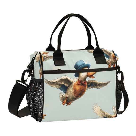 Large Insulated Lunch Bag With Adjustable Strap 9L/12L Capacity For Work Picnic Travel Flying Duck Seamless Illustration