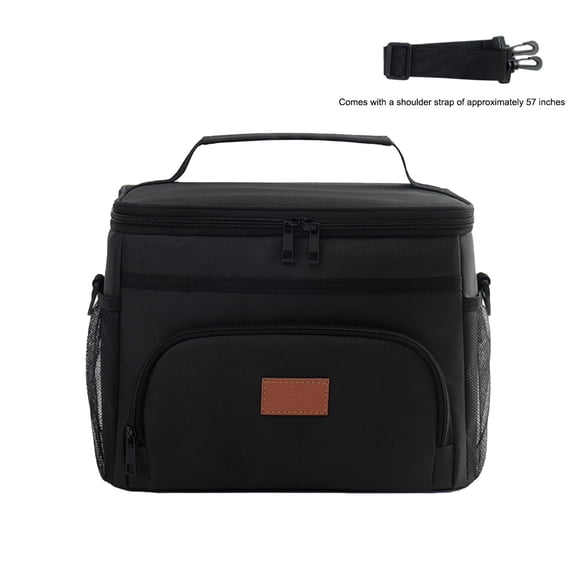 Large Insulated Lunch Bag for Work, Picnic & Travel, Leakproof, 57" Strap, 4H Hot/8H Cold, Storage of lunch boxes, takeout, fruit cutting, snacks (Black)