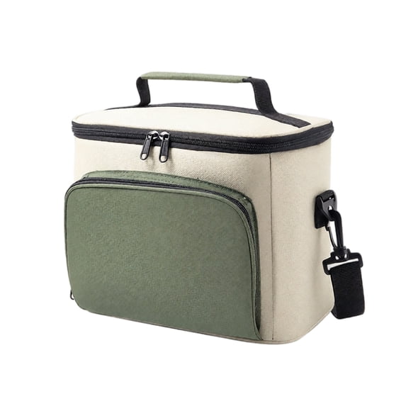 Large Insulated Lunch Bag for Adults Beige Lunch Box with Shoulder Strap Women's Lunch Bag for Work Durable Canvas Insulated Cooler Bag