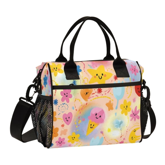 Large Insulated Lunch Bag for Women & Men Reusable Lunch Box with Adjustable Shouldle Strap Gradient Smiley Face 9L