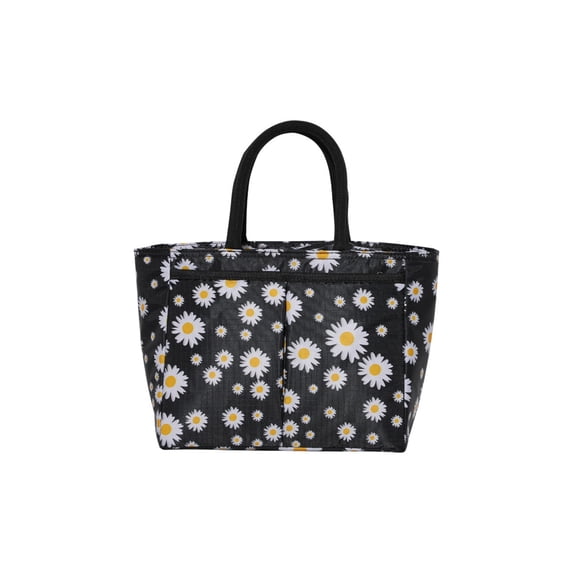 Large Insulated Lunch Bags for Women,Portable Handheld Tote with Leakproof Thermal Liner | Easy to Clean | Flower Printed Lunch Box for Picnic,Office,Beach,Black