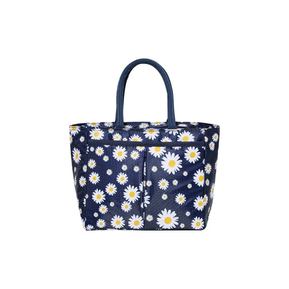 Large Insulated Lunch Bags for Women,Portable Handheld Tote with Leakproof Thermal Liner | Easy to Clean | Flower Printed Lunch Box for Picnic,Office,Beach,Blue