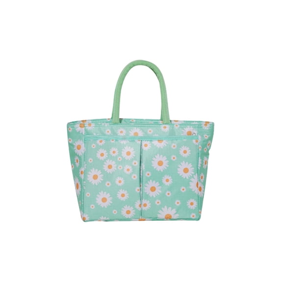 Large Insulated Lunch Bags for Women,Portable Handheld Tote with Leakproof Thermal Liner | Easy to Clean | Flower Printed Lunch Box for Picnic,Office,Beach,Green