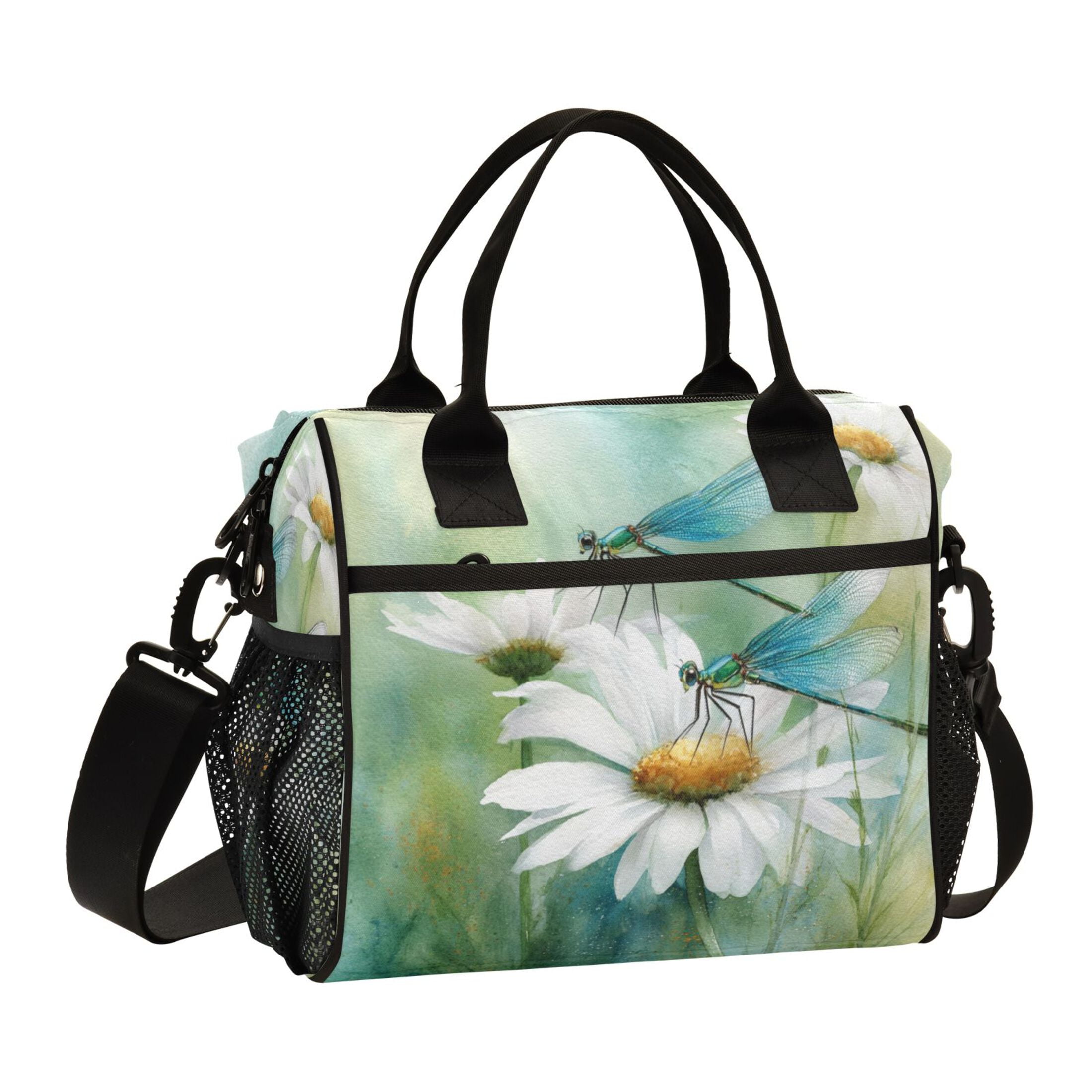 Large Insulated Lunch Bags for Women Men Leakproof Thermal Meal Lunch Tote Bag for Office Work Picnic Travel Beautiful Dragonflies and Daisies 12L