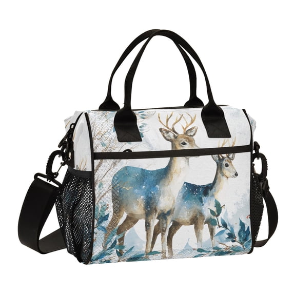 Large Insulated Lunch Bags for Women Men Leakproof Thermal Meal Lunch Tote Bag for Office Work Picnic Travel Beautiful Watercolor Deer 12L