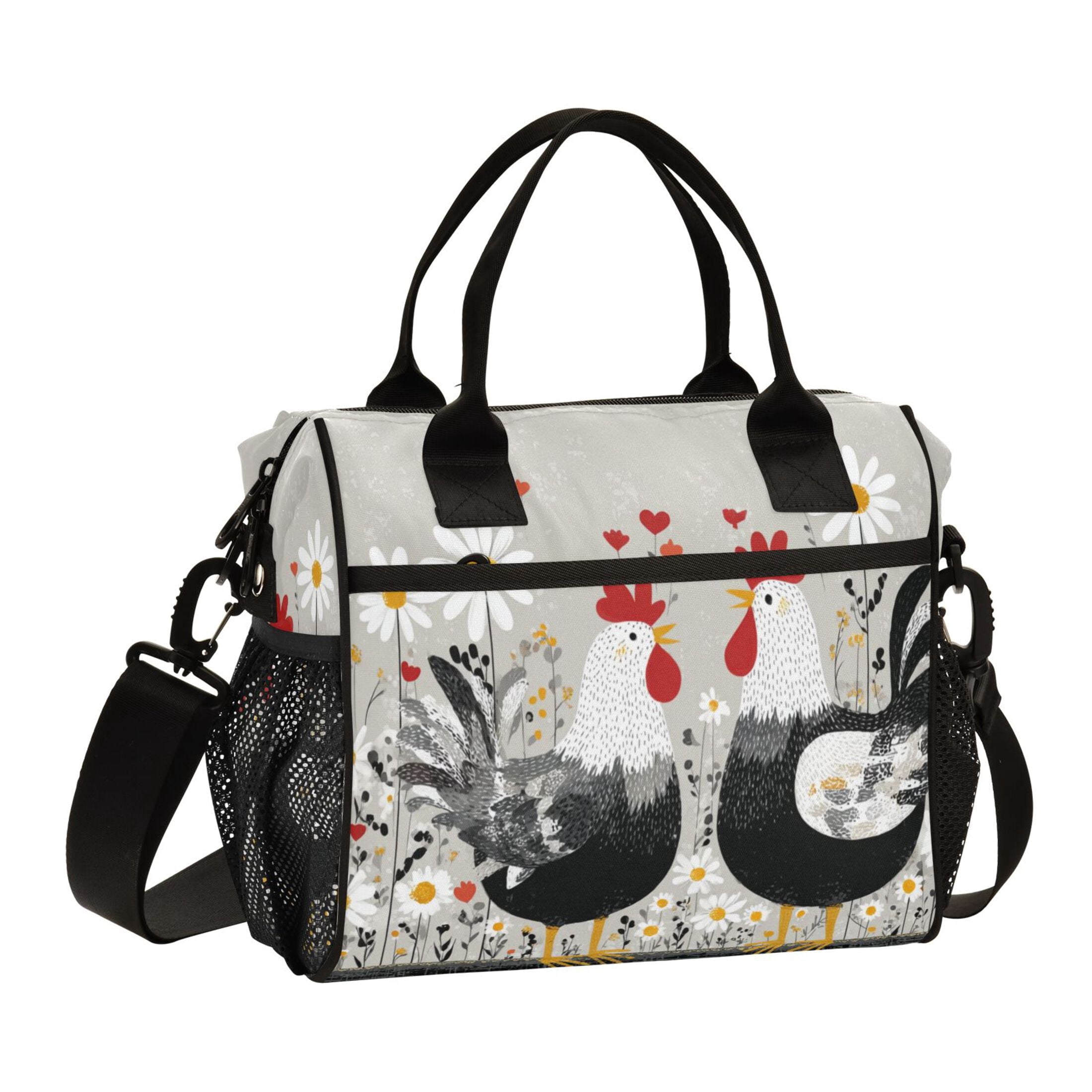 Large Insulated Lunch Bags for Women Men Leakproof Thermal Meal Lunch Tote Bag for Office Work Picnic Travel Black and White Chick 12L
