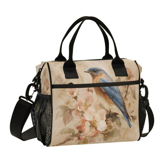 Large Insulated Lunch Bags for Women Men Leakproof Thermal Meal Lunch Tote Bag for Office Work Picnic Travel Bluebird and Ancient Flowers 9L