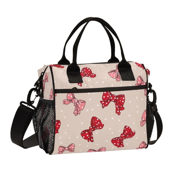 Large Insulated Lunch Bags for Women Men Leakproof Thermal Meal Lunch Tote Bag for Office Work Picnic Travel Cute Red Bows Pattern 9L