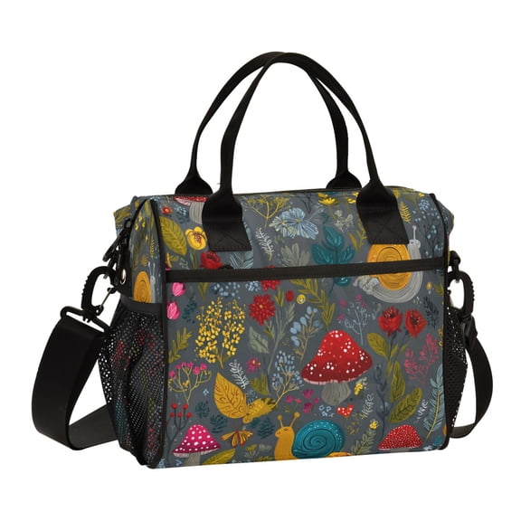 Large Insulated Lunch Bags for Women Men Leakproof Thermal Meal Lunch Tote Bag for Office Work Picnic Travel Cute Snails and Mushrooms 9L
