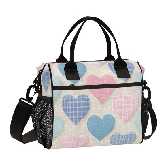 Large Insulated Lunch Bags for Women Men Leakproof Thermal Meal Lunch Tote Bag for Office Work Picnic Travel Gingham Heart-shaped Pattern 9L