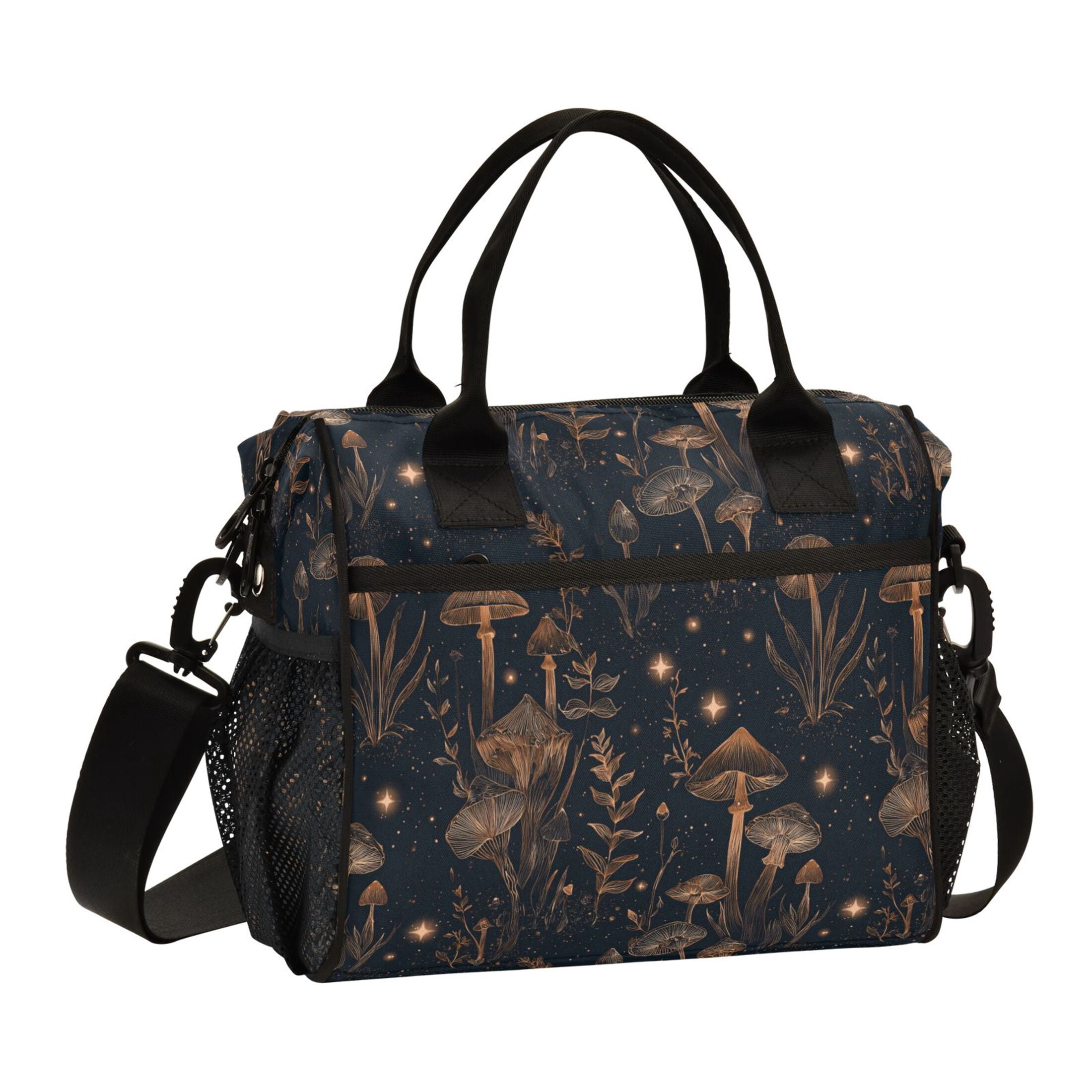 Large Insulated Lunch Bags for Women Men Leakproof Thermal Meal Lunch Tote Bag for Office Work Picnic Travel Mushrooms and Plants Pattern 12L