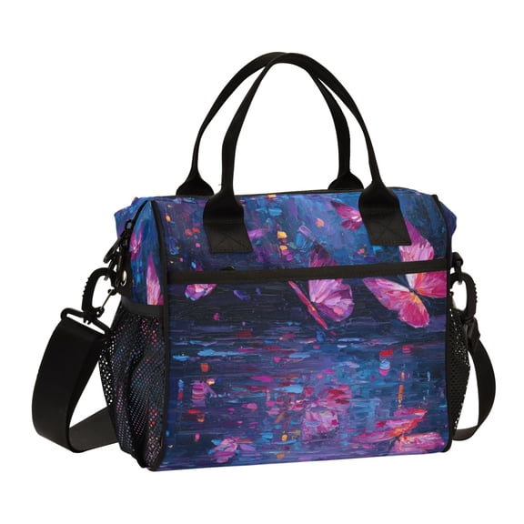 Large Insulated Lunch Bags for Women Men Leakproof Thermal Meal Lunch Tote Bag for Office Work Picnic Travel Night Scene and Butterflies 9L