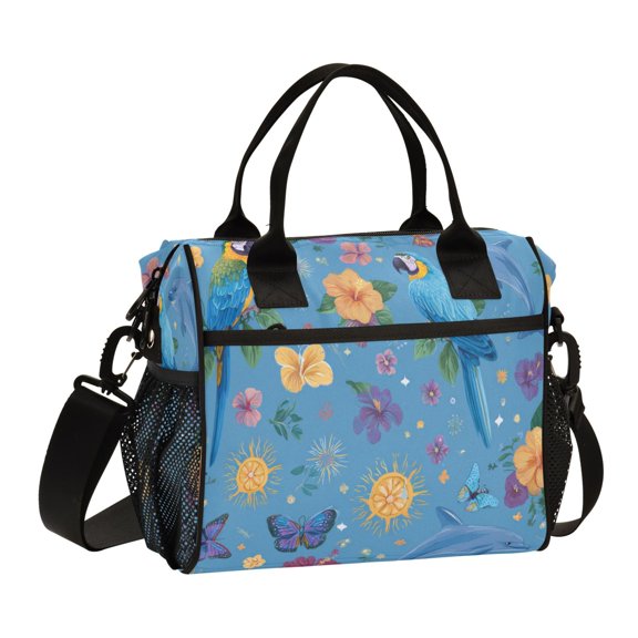 Large Insulated Lunch Bags for Women Men Leakproof Thermal Meal Lunch Tote Bag for Office Work Picnic Travel Parrots and Dolphins Pattern 9L