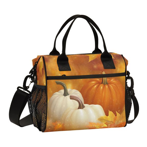 Large Insulated Lunch Bags for Women Men Leakproof Thermal Meal Lunch Tote Bag for Office Work Picnic Travel Pumpkins and Leaves 12L