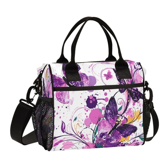 Large Insulated Lunch Bags for Women Men Leakproof Thermal Meal Lunch Tote Bag for Office Work Picnic Travel Purple Butterfly 12L