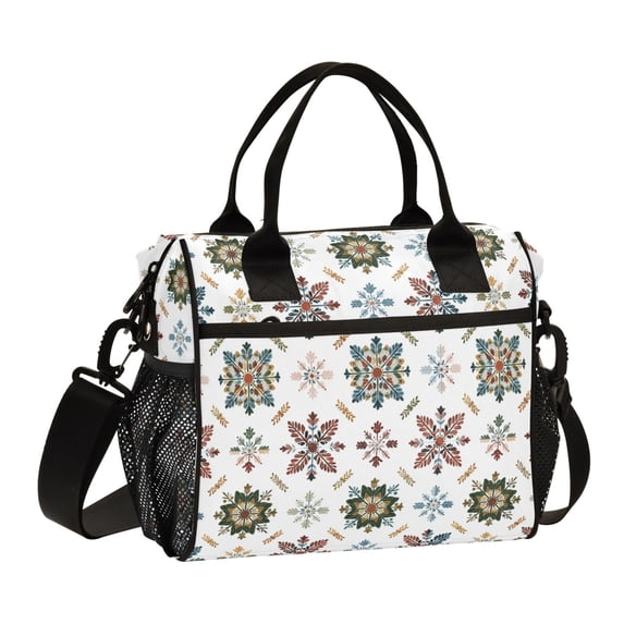 Large Insulated Lunch Bags for Women Men Leakproof Thermal Meal Lunch Tote Bag for Office Work Picnic Travel Traditional Snowflakes Motifs 12L