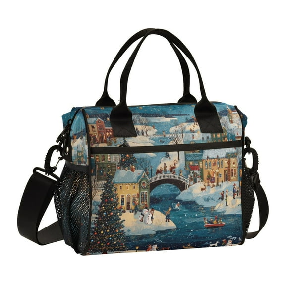 Large Insulated Lunch Bags for Women Men Leakproof Thermal Meal Lunch Tote Bag for Office Work Picnic Travel Whimsical Christmas Scene 9L