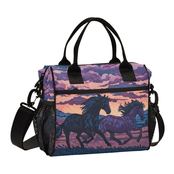 Large Insulated Lunch Bags for Women Men Leakproof Thermal Meal Lunch Tote Bag for Office Work Picnic Travel Wild Horses Running 12L