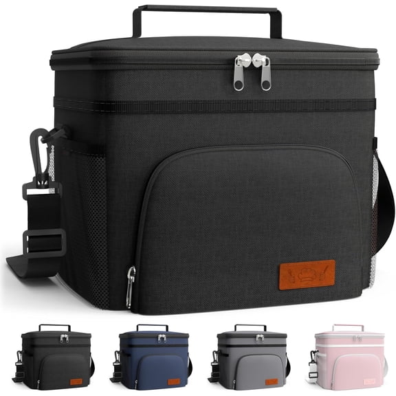Large Insulated Lunch Box Leak-Proof Cooler Bag with 4 Pockets & Adjustable Strap, Keeps Food Cold 7H/Warm 6H, for Work, Picnic, Travel