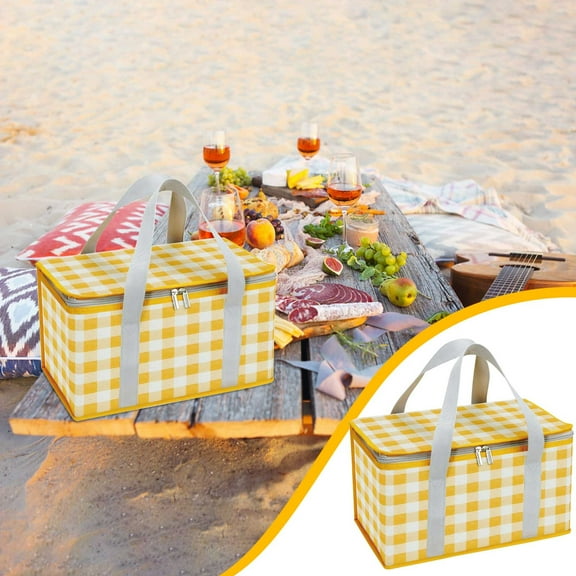 Large Insulated Picnic Basket, 14L Water Resistant & Leakproof Collapsible Portable Cooler Basket Set for Travel, Shopping, Camping-yellow