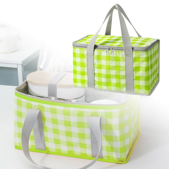 Large Insulated Picnic Cooler Bag - Reusable Thermal Beach Tote, Zippered Top, Collapsible, 13.8x7.9x7.9 Inches, Outdoor Use, Keeps Food Fresh
