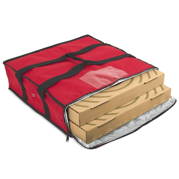 Large Insulated Pizza Carrier Bag for up to 2 Count 18" Pizzas with Ventilation and Zippered Closure for Pizza Delivery, Food Deliveries and Food Transport in Red in 20"L x 20"W x 6"H