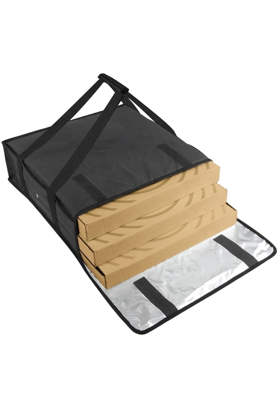 Large Insulated Pizza Carrier Bag for up to 3 Count 18" Pizzas with Ventilation and Velcro Closure for Pizza Delivery, Food Deliveries and Food Transport in Black in 20"L x 20"W x 6"H