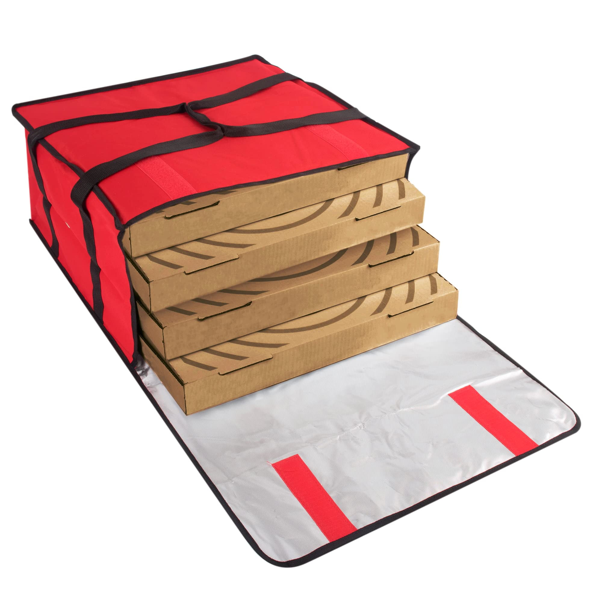 Large Insulated Pizza Bag, Reusable Food Carrier, Hot Box Holder for 4