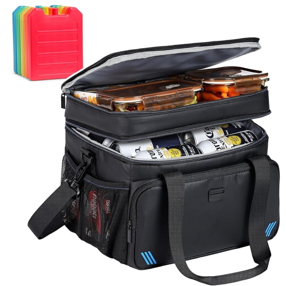 Large Insulated Soft Cooler Bag 19L with 5 Reusable Ice Packs, Leakproof Lunch Box for Work & Outdoor