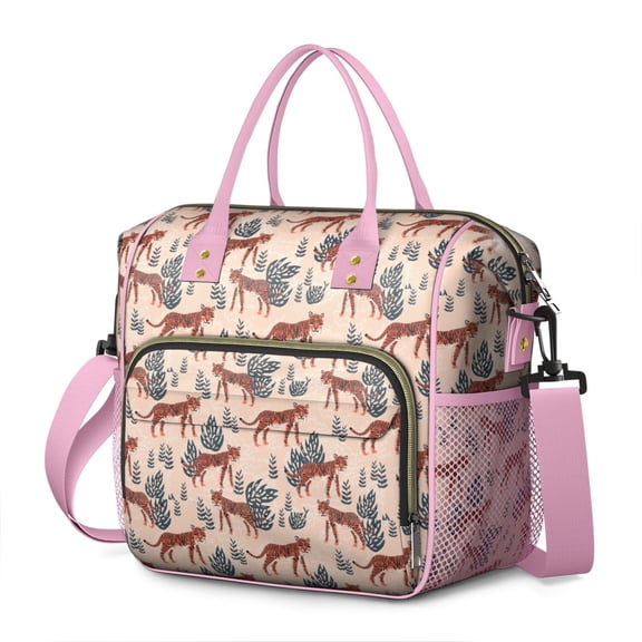 Large Insulated Tote Bag with Bengal Tiger Print - Leakproof Cooler Bag for Office & Outdoor, Multi-Pocket Waterproof Thermal Lunch Tote with Jungle Stripes Design