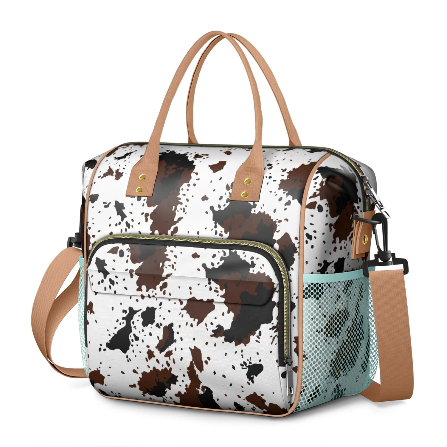 Large Insulated Tote Bag with Cute Cow Print - Leakproof Cooler Bag for Office & Outdoor | Farmhouse Rustic Design, Multi-Pocket Waterproof Thermal Lunch Tote for Women/Men