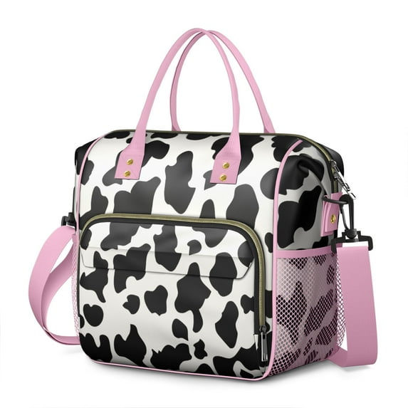 Large Insulated Tote Bag with Cute Cow Print - Leakproof Cooler Bag for Office & Outdoor | Farmhouse Rustic Design, Multi-Pocket Waterproof Thermal Lunch Tote for Women/Men