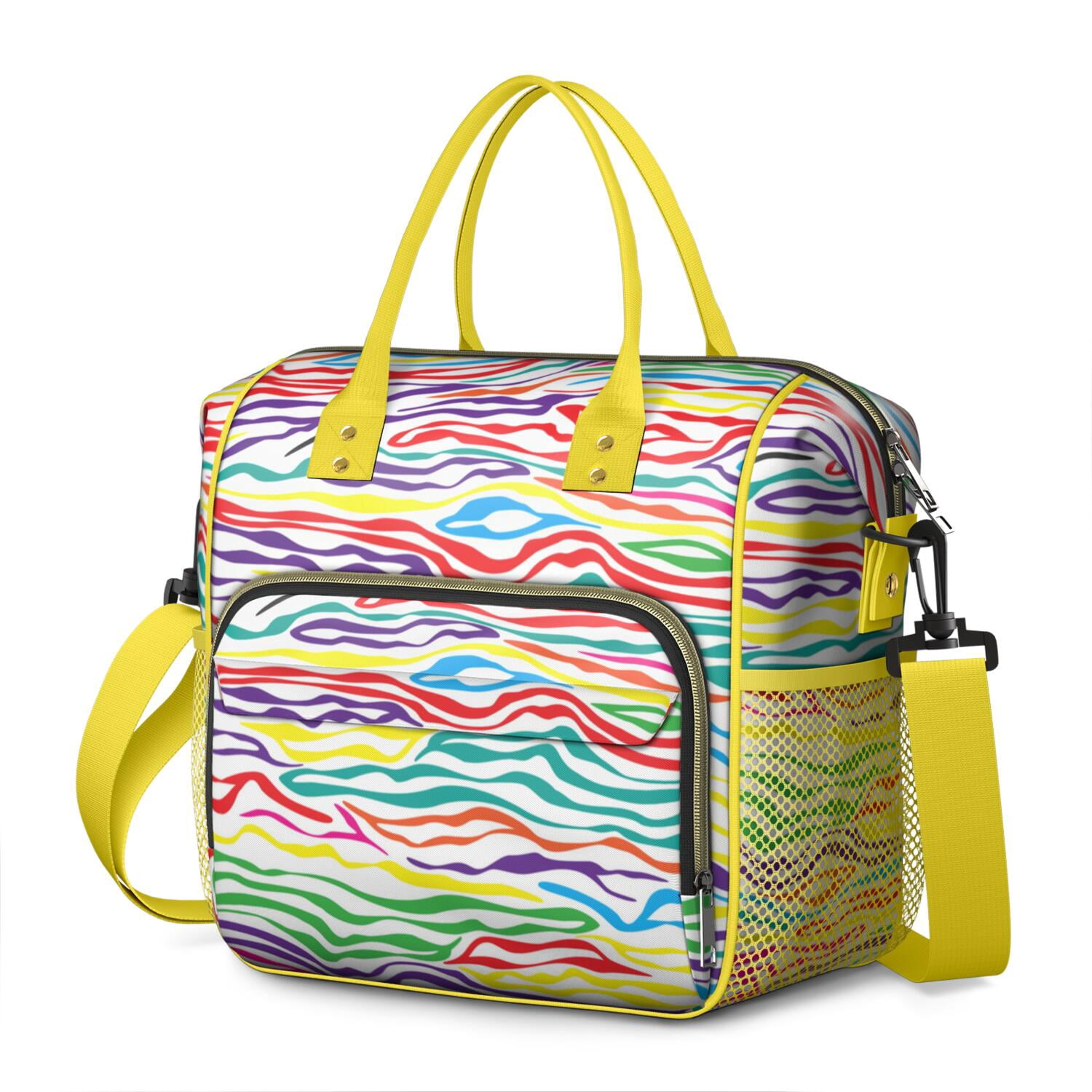 Large Insulated Tote Bag with Zebra Print - Leakproof Cooler Bag for Lunch, Travel & Picnic, Multi-Pocket Waterproof Thermal Tote for Office, Outdoor, Gym, School - Modern Zebra Stripes Design