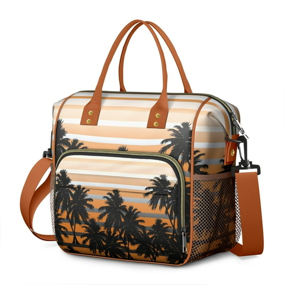Large Insulated Tote Bag with Tropical Palm Trees Print - Leakproof Cooler Bag for Beach, Office & Travel, Multi-Pocket Waterproof Lunch Tote