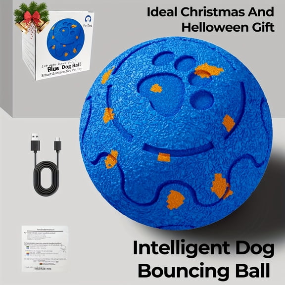 Large Intelligent Bouncing Dog Ball, Resistant Rechargeable Toy Ball with 3 Interactive Modes, Obstacle Avoidance, Low Decibel, Soft Surface, Teeth-Cleaning Ball, for Multi - Pet Households, for Medi