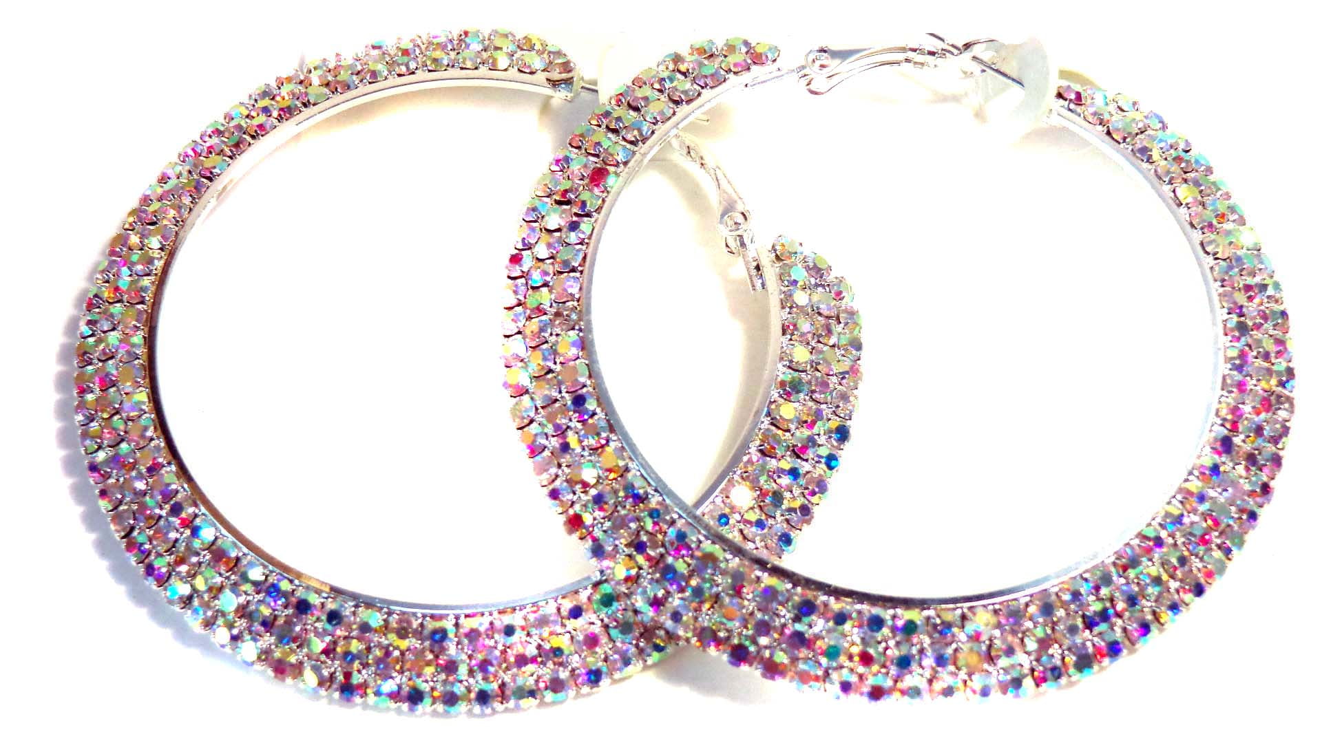 Rhinestone Trendy Round Gold Silver Crystal Bling Diamante Earrings