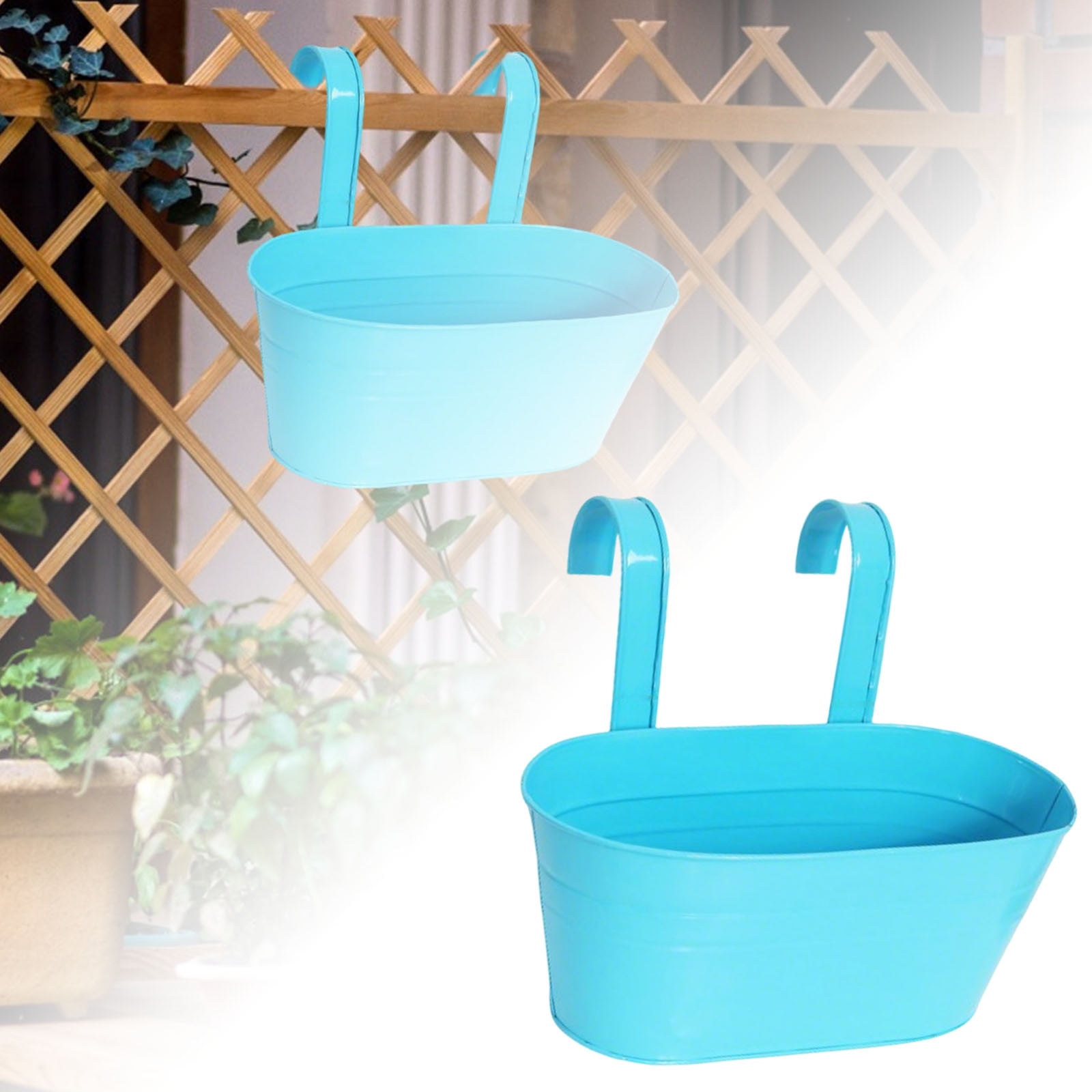 Large Iron Hanging Planters - Countryside Style Wall Mount Flower Pots for Railings & Fences | Indoor/Outdoor Metal Bucket Holder with Removable Hooks
