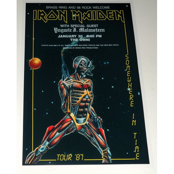 Large Iron Maiden SOMEWHERE IN TIME Tour 80's Heavy Metal 1987 Promo Poster 19"x13"