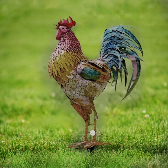 Large Iron Rooster Statue - 18" Weatherproof Farmhouse Garden Decor for Patio/Yard/Home Countryside Rustic Metal Rooster Sculpture