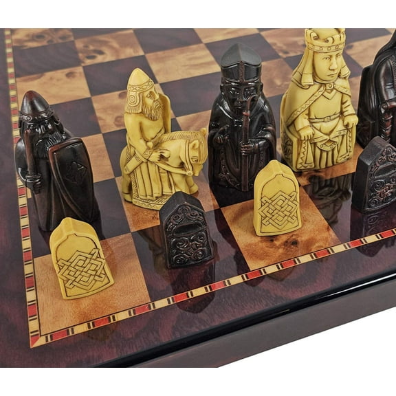 Large Isle of Lewis Chess Set 3 1/4" King with 18" Cherry Color Board