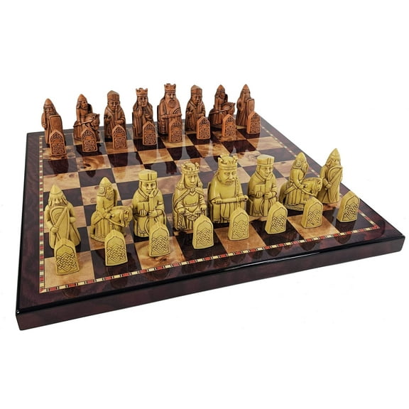 Large Isle of Lewis RUST Chess Set 3 1/4" King with 18" Cherry Color Board