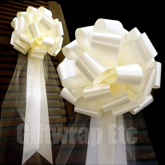 Large Ivory Wedding Pull Bows with Long Tulle Tails - 9" Wide, Set of 6, Christmas, Pew Bows, Aisle Decor