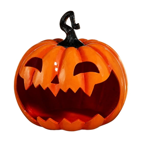 Large Jack-O-Lantern Pumpkin Candy Bowl, Halloween Decor Plastic Pumpkin Treat Holder for Trick-or-Treat, Spooky Party Table Centerpiece