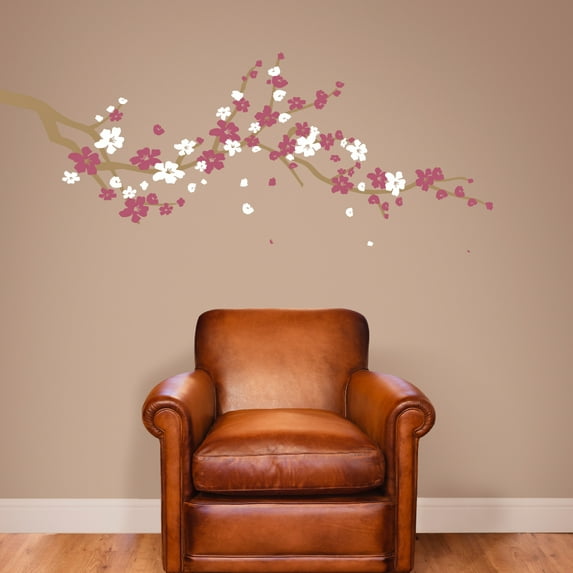 Large Japanese Cherry Blossom Tree Branch Vinyl Decal Wall Sticker | Girls Flowery Room Décor