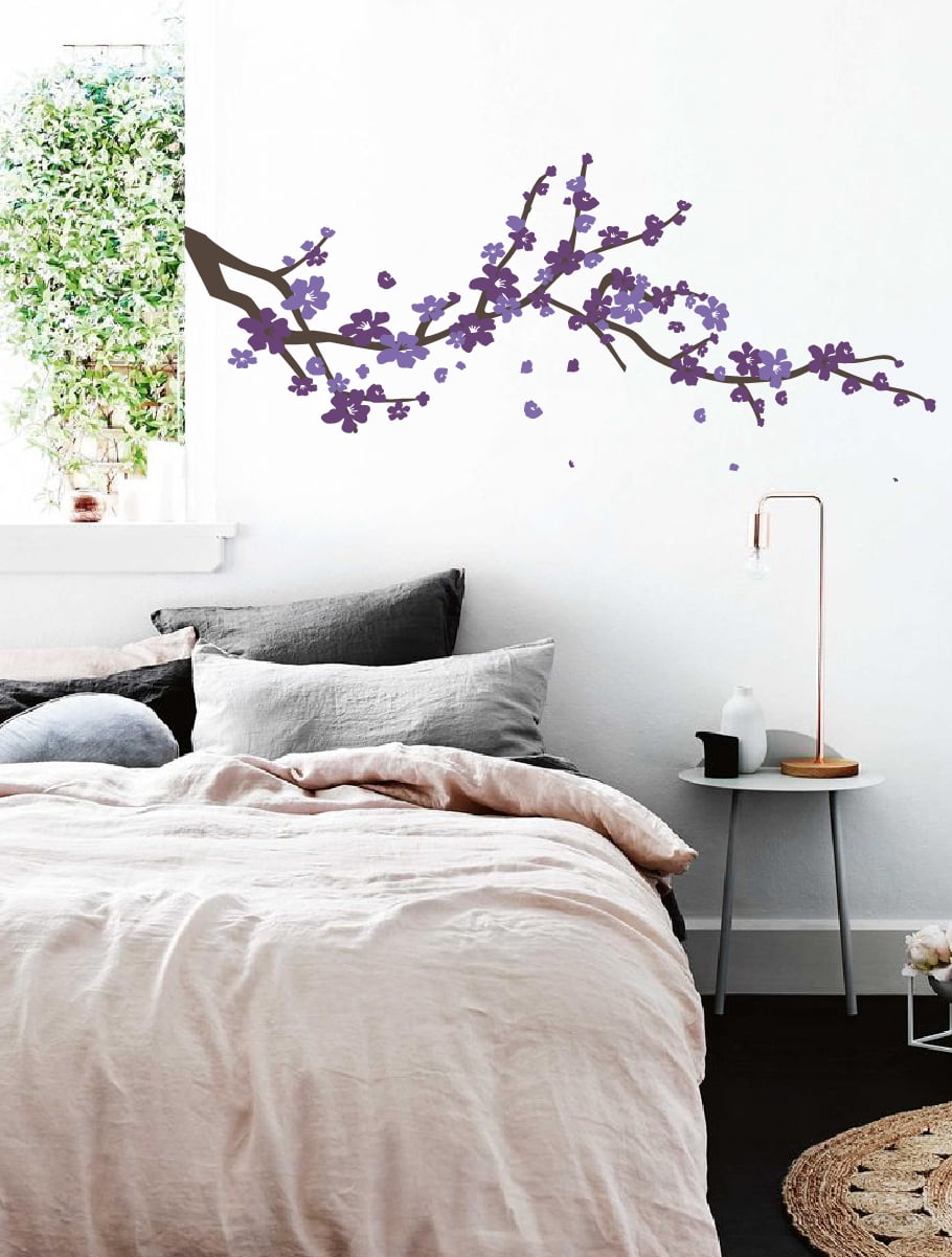 Large Japanese Cherry Blossom Tree Branch Vinyl Decal Wall Sticker | Girls Flowery Room Décor
