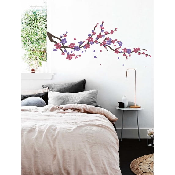 Large Japanese Cherry Blossom Tree Branch Vinyl Decal Wall Sticker | Girls Flowery Room Décor
