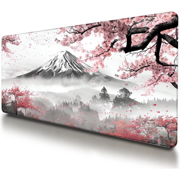 Large Japanese Gaming Mouse Pad, White and Red, Premium Non-Slip Anime Desk Pad for Office, Extended XL XXL Mouse Mat and Laptop Pad, Waterproof and Stiched Edges 31.5" × 11.8"
