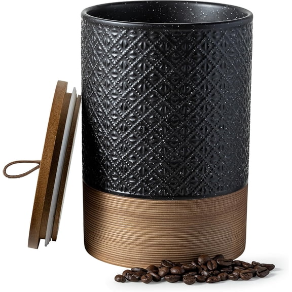 Large Jar with Lid, Ceramic Coffee Container with Airtight Lids, Food Storage Containers, Kitchen Canisters for Countertop Coffee Bar Accessories Weeding Gift - Black & 64 fl.oz